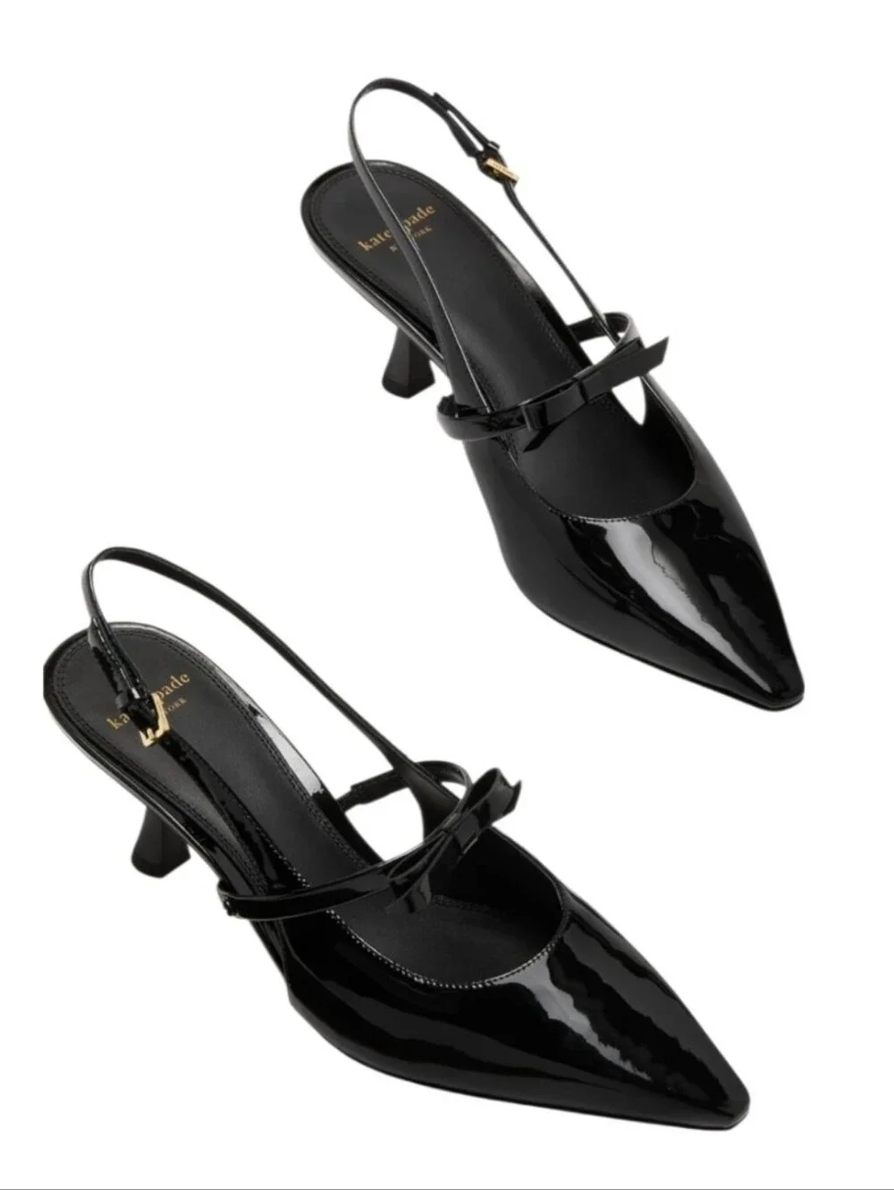 Kate Spade Carolina Slingback Pump Kitten Heels 6 Patent Leather Bow Pointed Toe